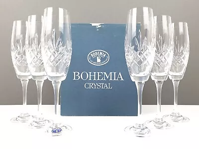 Buy 6 X Bohemia Czech Crystal Champagne Flutes Glasses Set Boxed • 39.99£