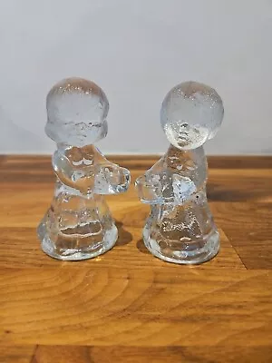Buy Vintage Pair Glass Christmas Little Boy And Girl Candlesticks Taper Candle • 16£