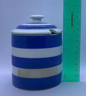 Buy Cornishware Blue & White Striped, Green Shield Domed Jam Pot • 21.99£
