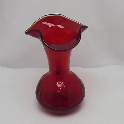 Buy Vintage Hand Blown Ruby Red Crackle Glass Bud Vase 5  Tall Open Pontil • 14.46£