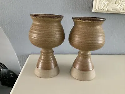 Buy PAIR OF Vintage Studio Pottery Goblets Brown Stoneware 5.5  • 7.99£
