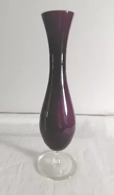Buy Vintage Vase Amethyst Glass Lined With White & With Clear Glass Foot Bud Vase • 6.50£
