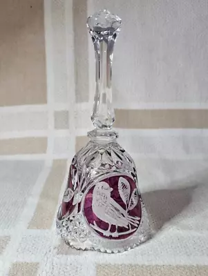 Buy Vintage Crystal Bell 8”  Clear With Cranberry West Germany  • 12.99£