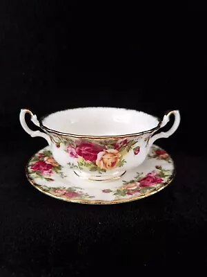 Buy Vintage Royal Albert Old Country Roses Double Handled Soup Bowl & Saucer • 14£