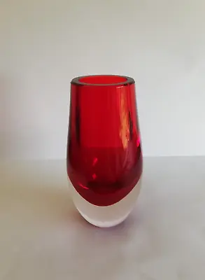 Buy Small Whitefriars Ruby Red Cased Glass Oval Vase. 9496 Geoffrey Baxter. C1957 • 28£