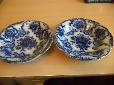 Buy 2x DORA Old Antique FLOW BLUE & WHITE Large Bowls JAMES KENT Porcelain Pottery • 26.99£