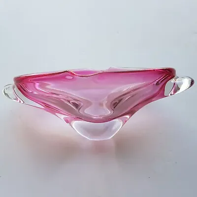 Buy Czech Art Glass Bowl Dish Ashtray Pink Hand Blown Studio 19cm Bohemian Retro VTG • 24.50£