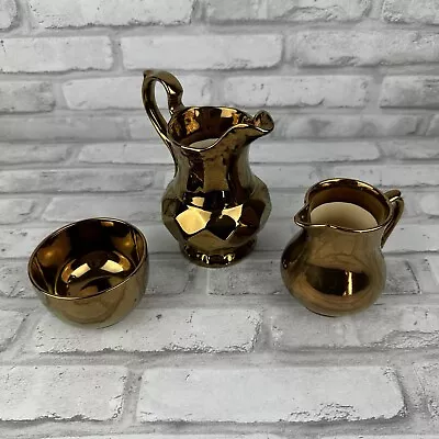Buy Royal Victoria Pottery Wade England Gold Pitcher Teapot Creamer Sugar Set Of 3 • 38.31£