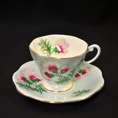 Buy E Brain Foley Cup & Saucer V2538 Glengarry Thistle Blue W/Pink & Gold 1930-1948 • 45.14£