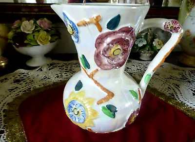 Buy Stunning Vintage Arthur Wood England Raised & Hand Painted Flowers  Water Jug • 25£