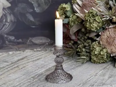 Buy Taupe Beige Glass Diamond Cut Candlestick, Dinner Candle Holder Tablescape • 6£