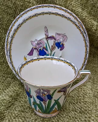 Buy Rare Adderley Art Deco Blue  Iris Trio Cup Saucer Plate 1920s Gold Trim 07822 • 12.99£