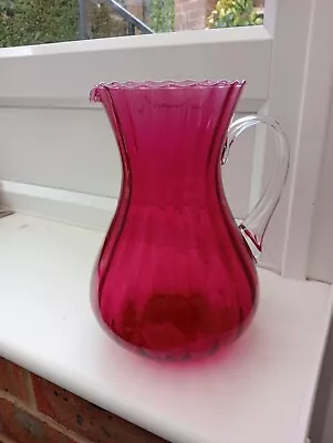 Buy Lovely Vintage Cranberry Glass Jug With Clear Handle. • 50£