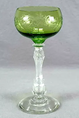 Buy Antique Villeroy & Boch Floral Scrollwork Green & Clear Cut Hock Wine Glass A • 63.25£