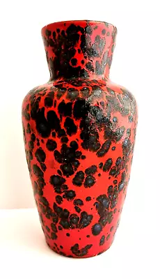 Buy Vintage West German Scheurick Ceramic Vase  Red Black Fat Lava Flame Glaze MCM • 36.80£
