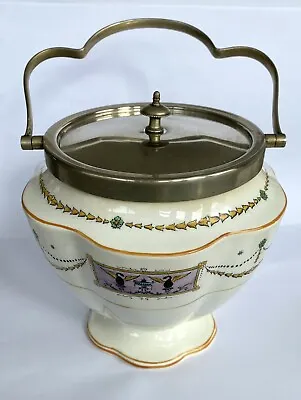 Buy Antique George Jones Crescent China  England Epns Handle And Lid Biscuit Jar • 28£
