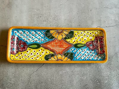 Buy Mexican Talavera Rectangle Pottery Tray Bright Colors & Signed By Ruth 16”x6” • 24.01£
