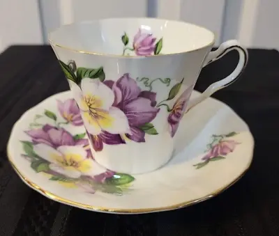 Buy ADDERLEY Fine English Bone China Cup And Saucer, Purple/White Flowers • 18.13£