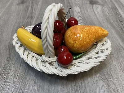 Buy Vintage Bassano? Italian Ceramic Fruit Basket Woven Majolica Centrepiece Prop • 20£