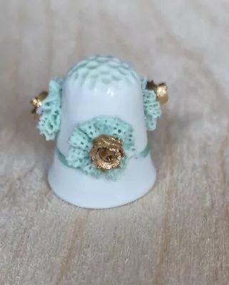 Buy Beautiful Irish Dresden Lace Design China Porcelain Thimble Green/Gold Rosebuds • 7.99£