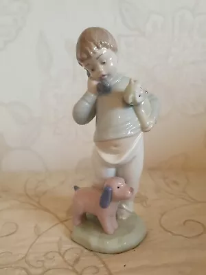 Buy Vintage Nao By Lladro Figurine Boy With Teddy And Small Dog • 15£