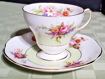 Buy EB Foley 1850 Beautiful Flowers White, Green & Gold Tea Cup & Saucer Set England • 29.18£