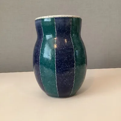 Buy Vintage English Studio Pottery David Abbey Blue And Green Striped Vase • 14.99£