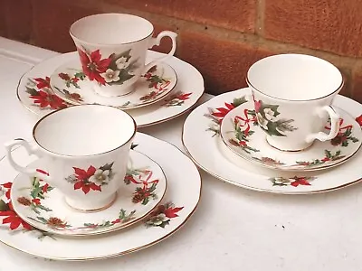 Buy 3x Duchess Christmas Poinsettia Cup, Saucer, Lunch Plate, Bone China, Excel Cond • 30£