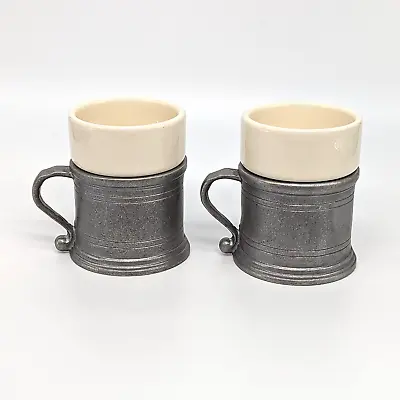 Buy Wilton ARMETALE Plough Tavern Mug Holder Set Of 2 Ceramic Liner Coffee VTG • 19.24£