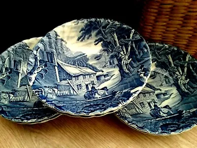 Buy Vintage Old Foley J.Kent Pottery Blue-White 6 Soup Bowls Hand Engraving England • 30£