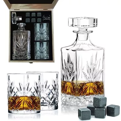 Buy Classic Whiskey Decanter, Crystal Whisky Glasses & Whisky Stones Gift Box Set • 49.95£