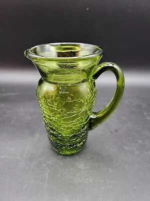 Buy Hand Blown Miniature Crackle Glass Pitcher Vase Olive Green 3-3/4  Tall • 13.51£