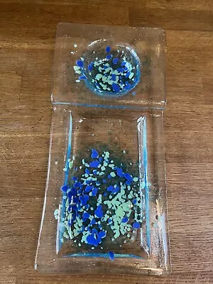 Buy Kiln Studio Art Blue Fused Glass Trinket/soap  Dish Artist Signed • 9.99£