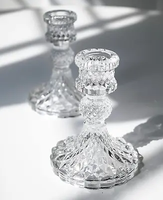 Buy Taper Candle Holders Set Of 2, Clear Glass Candlestick Holder Fit 0.8 Inch Candl • 16.17£