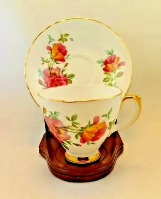 Buy Royal Trent Fine Bone China Pink Floral  Footed Scalloped Gold Cup & Saucer • 14.36£