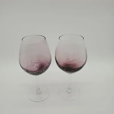 Buy 2 Pier 1 Dark Purple Crackle Wine Stemmed Glasses • 60.41£