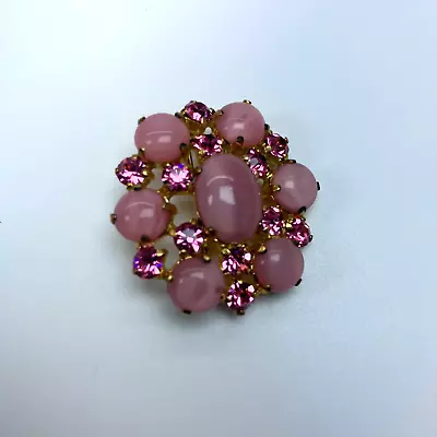 Buy Vintage Womens Broochpin Flower Shape With Rhinestones Pink Gold Plated Base • 72.32£