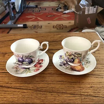 Buy 2 Duchess Tea Cup And Saucer Sets-English Bone China-Fruit Patterns-Excellent • 17.07£