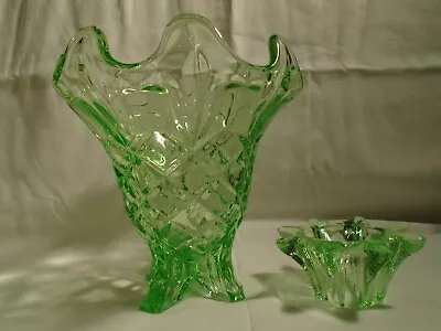 Buy Vintage Sowerby Ellison Green Pressed Glass Lily Vase #2583 And Frog #2487 • 15.95£