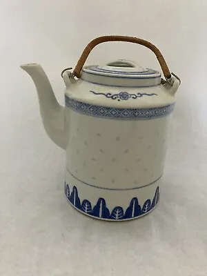 Buy Teapot Chinese Rice Grain Rice Eye Blue And White Porcelain Vintage • 36.49£