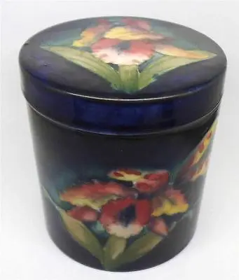 Buy Vintage William Moorcroft Lidded Trinket Pot Orchid Design On Blue • 175£