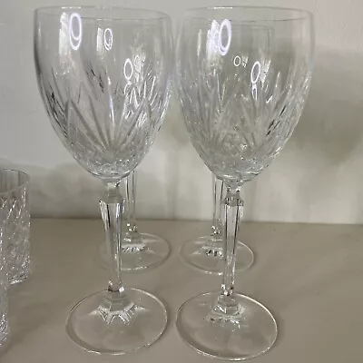 Buy Set Of 4 Tall Lead Crystal Wine Glasses Faceted Stem  • 11.99£