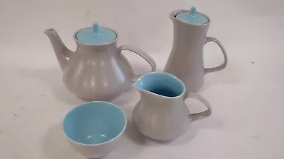 Buy Vintage Poole Twintone Dove Grey & Sky Blue Tea Pot, Jug, Bowl Coffee Pot VGC • 9.99£
