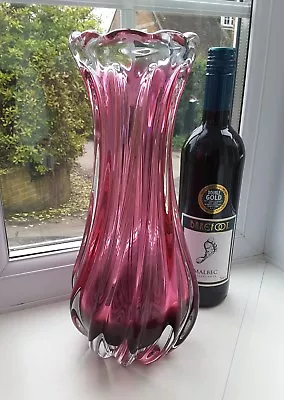 Buy Large Vintage Czech Chribska Ruby Art Glass Vase Designed By Josef Hospodka • 78£