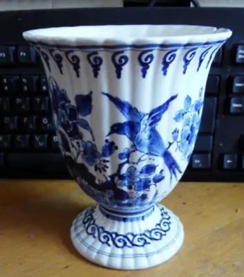 Buy Vintage Delft Ceramic Blue And White Pottery Footed Vase Flowers Peony Bird • 85£