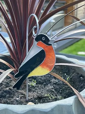 Buy Bird Stake Stained Glass Effect Suncatcher Plant Pot Decor Blue Tit Robin Gifts • 10.95£