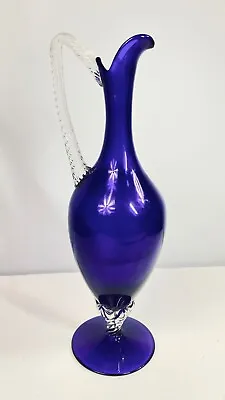 Buy Glass Pitcher Antiquity Style Handblown Large 15.5  Cobalt Blue Twisted Handle • 39.47£