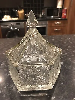 Buy Vintage American Empire Crystal Glass Hexagon Pot & Lid Trinket Box • 45£