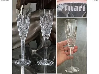 Buy RARE PAIR 8.25 Vintage SIGNED STUART SHAFTESBURY Crystal Champagne Flutes MINT • 60£