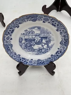 Buy Small Tuscan China Blue & White Stagecoach Pattern Side Plate With Gold Trim • 20£